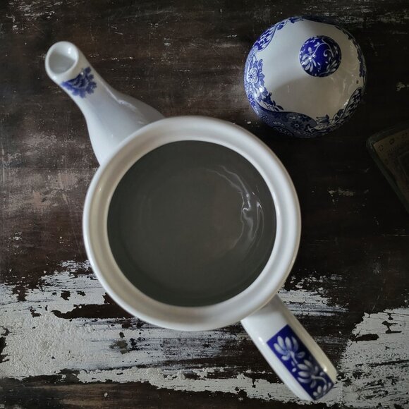 Spode Blue Italian Ascot Teapot Coffee Pot Blue Transferware 36 oz, Chateaucore - Picture 10 of 12